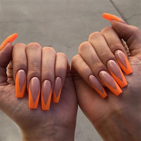 orange french tip coffin nails